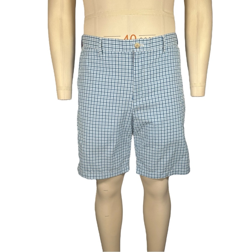 Peter Millar Crown Sport Lightweight Performance Seersucker Shorts Plaid Blue 34 - Picture 2 of 15
